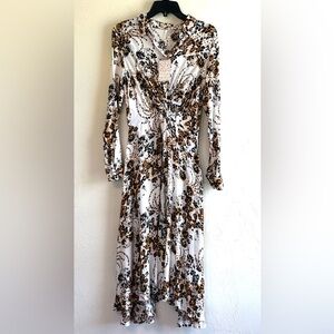 NWT Free People White/Black/Brown Floral Boho Button Down Shirt Dress Sz 2